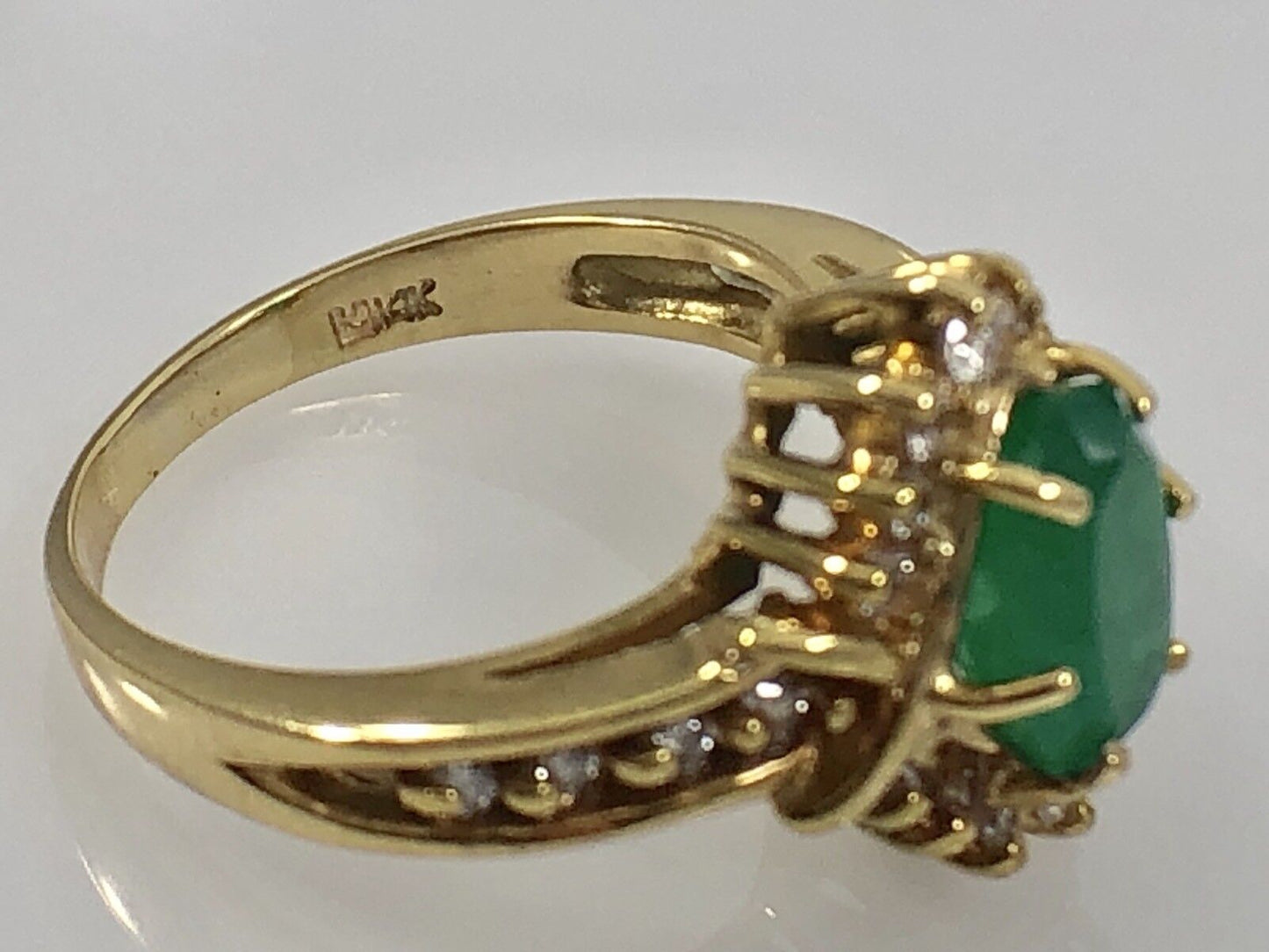 Genuine Oval Emerald 14kt Gold & Diamond Ring, Size 7