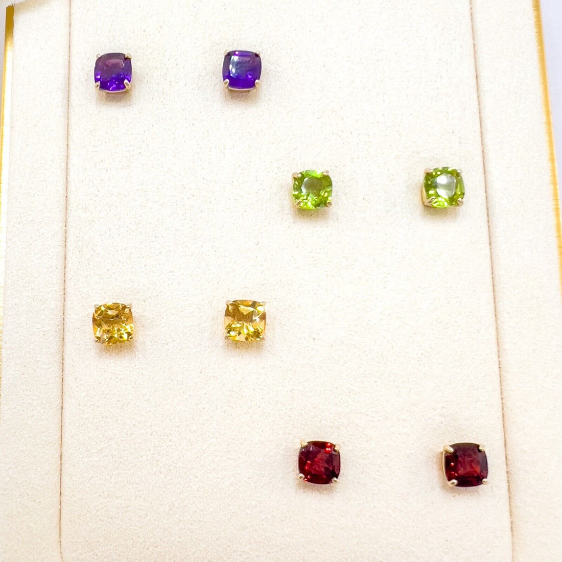 Solid 10k Yellow Gold Genuine Peridot 6mm Stud Earrings, New