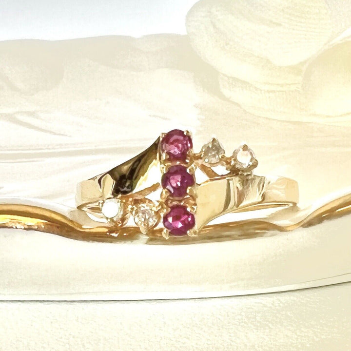 Solid 14k Yellow Gold Genuine Ruby & Diamond Ring, New Size 6.5