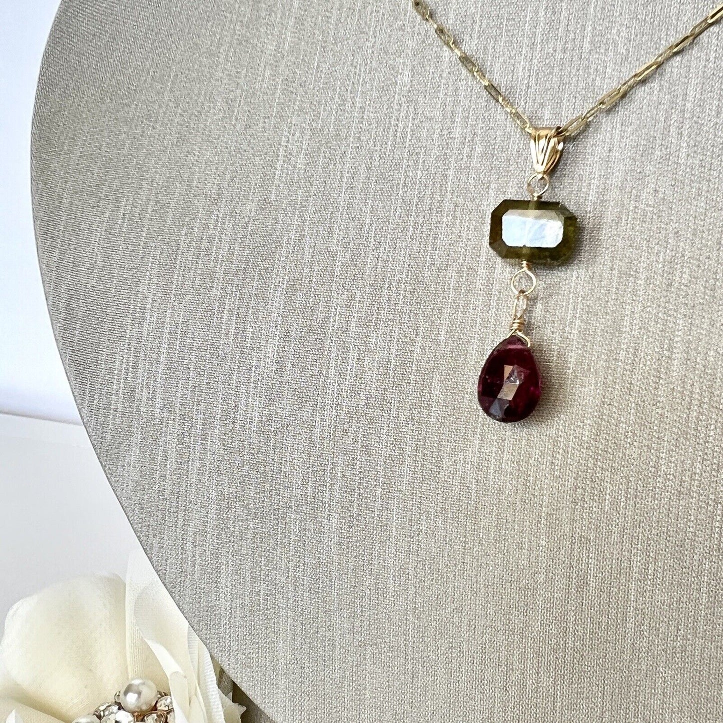 Genuine Tourmaline (7.3ctw) Solid 14k Yellow Gold 2pc pendant, New, 1.4" #202