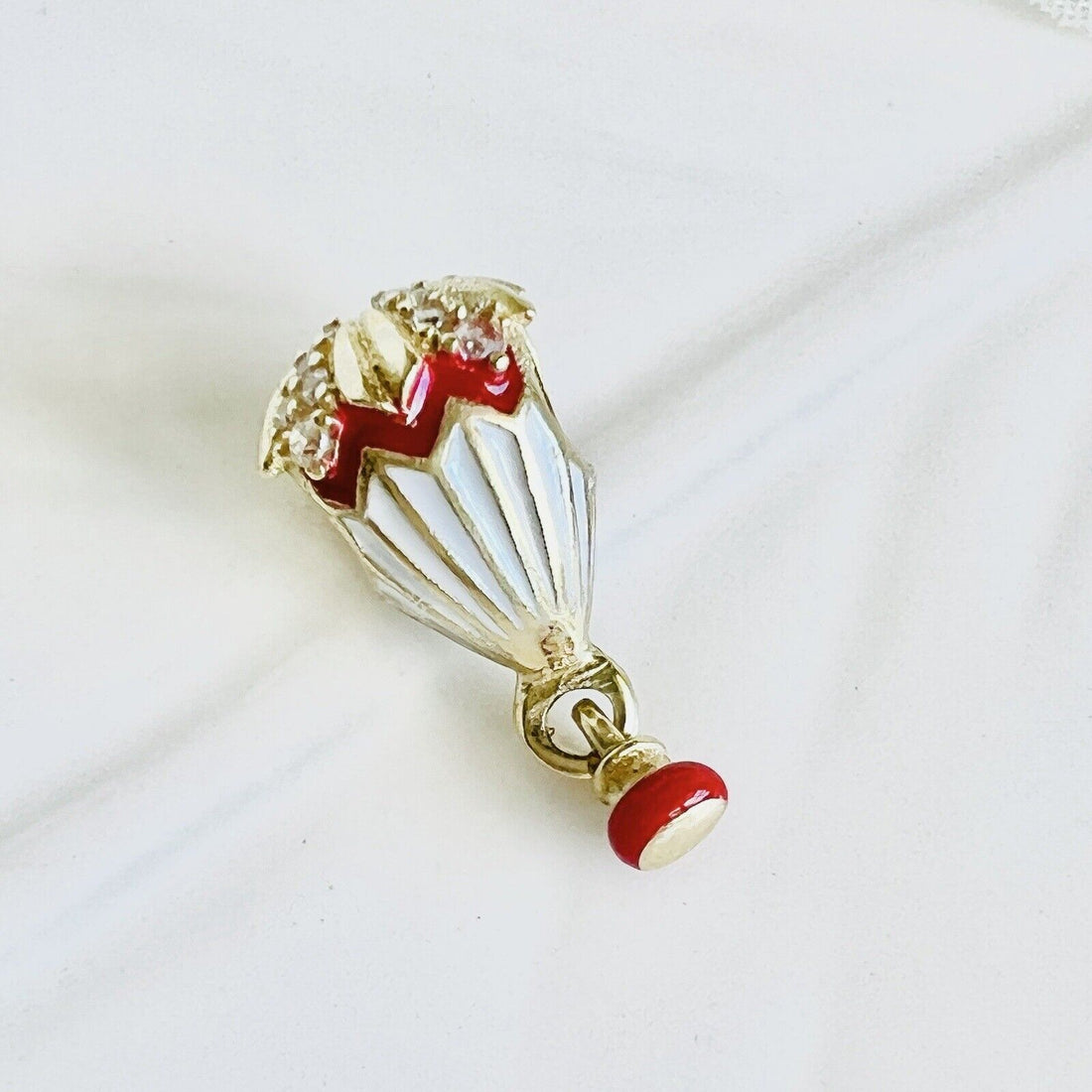 Solid 14k Yellow Gold Hand-Enamel Hot Air Balloon Bead Charm for Bracelets, New