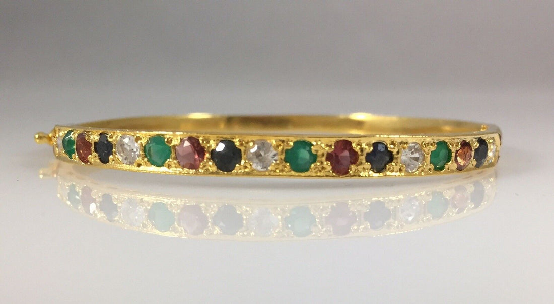 Fine Genuine Gemstone 22k Heavy Electroplated Bangle Bracelet (1.75ctw), New