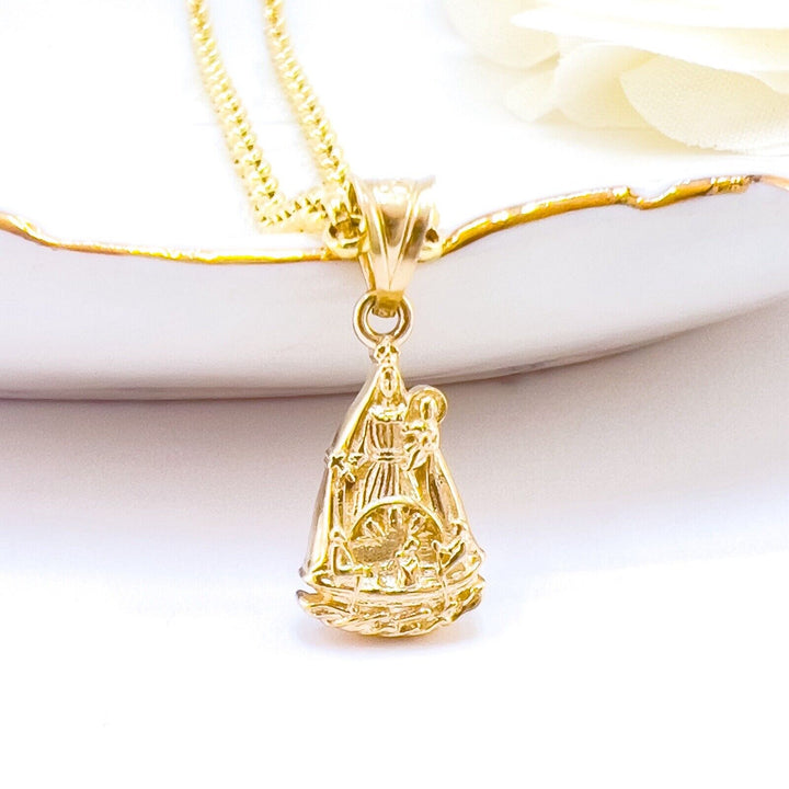 14k Yellow Gold Virgen De La Caridad del Cobre Pendant, New, 0.78"