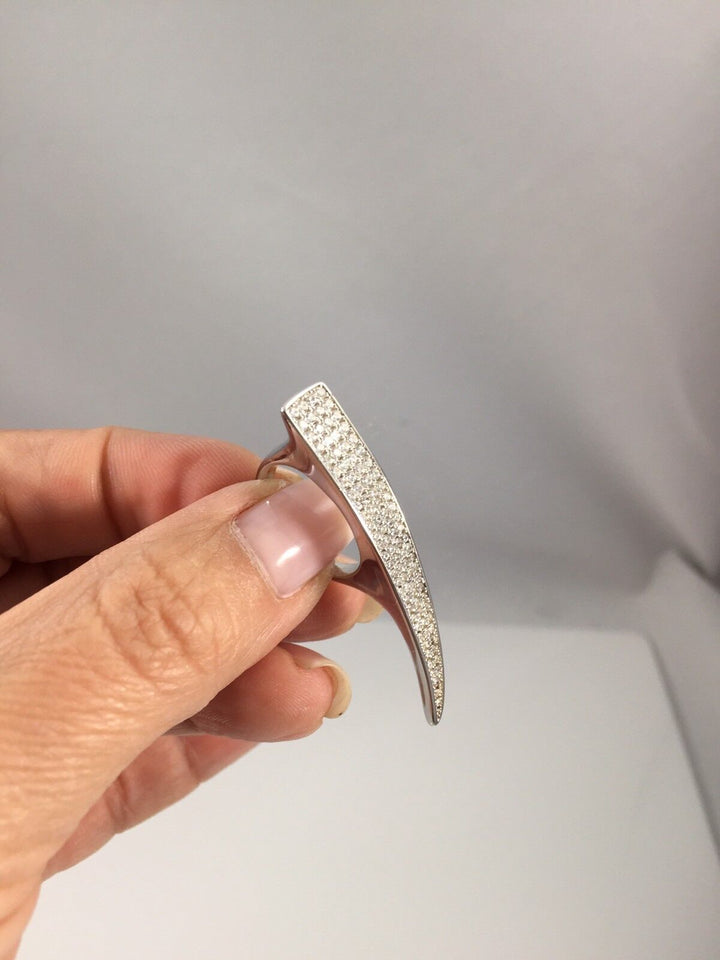 Chic Curved Spur Design With Cubic Zirconia Sterling Silver/Vermeil Ring, New