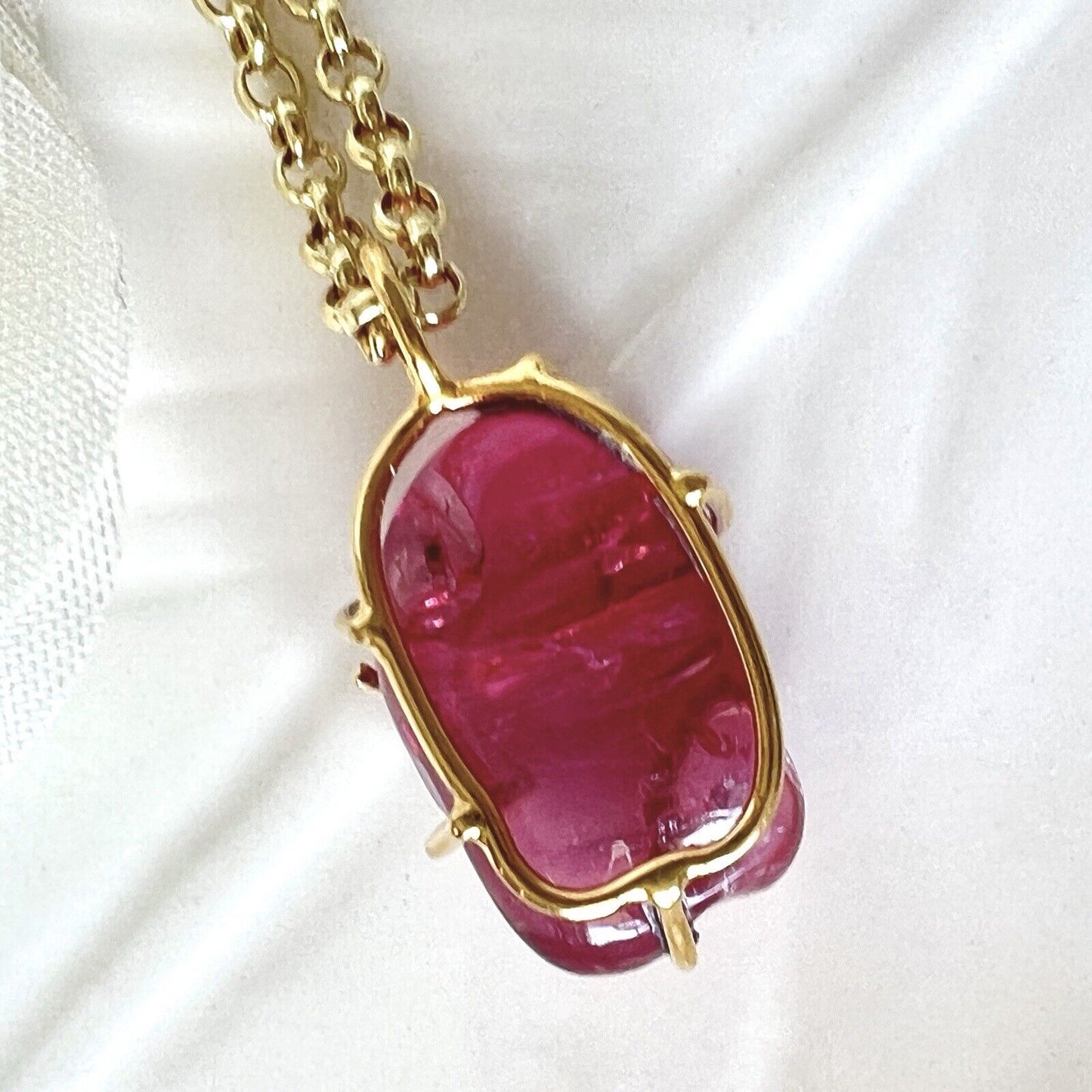 Solid 14k Yellow Gold Natural Smooth Pink Tourmaline (15ct) Nugget Pendant, New