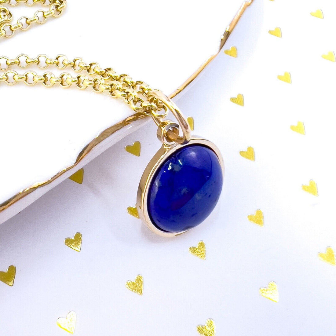 Natural Lapis Lazuli 14k Yellow Gold Round Pendant, Unisex, Handcrafted