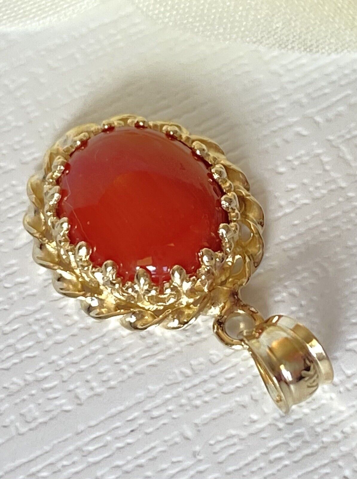 Lg Untreated Mediterranean Red Coral &14k Yellow Gold Handcrafted Pendant, New