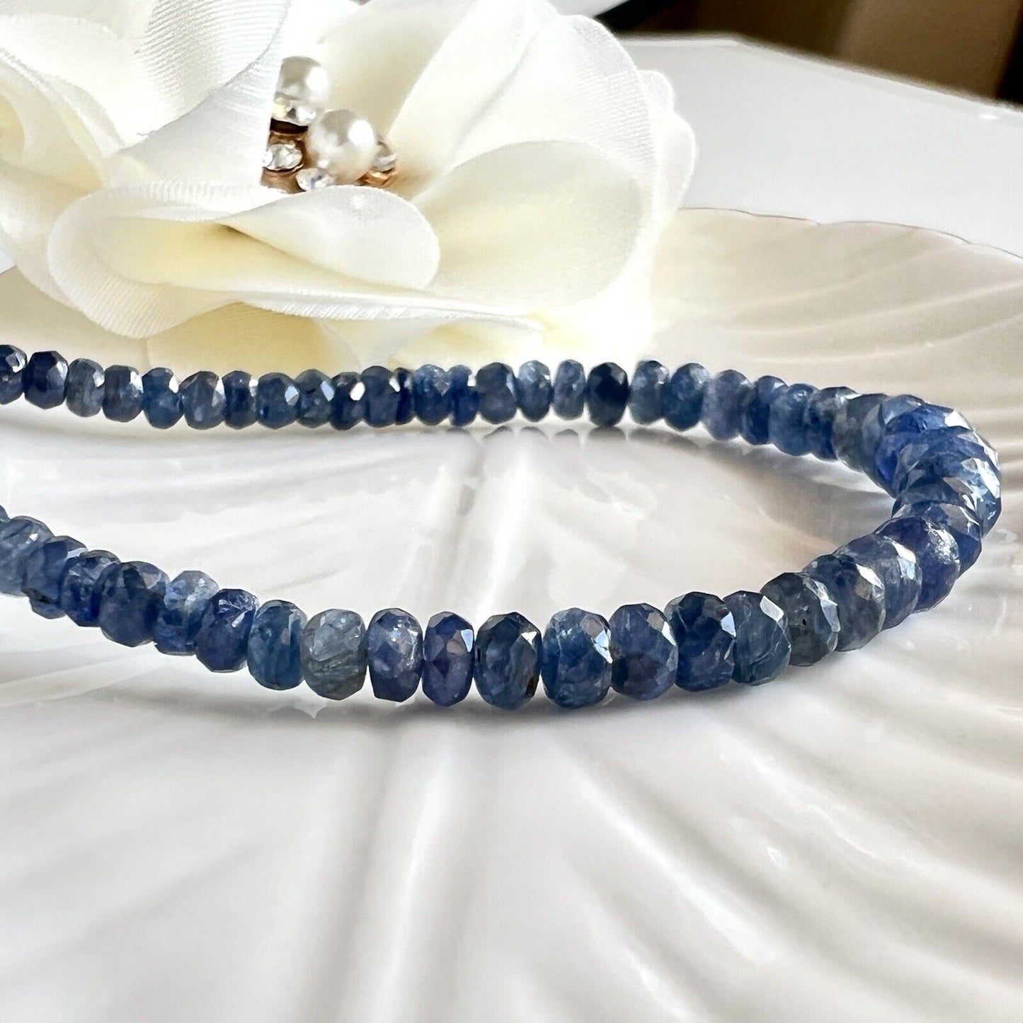 Genuine Sapphire (59ct) Solid 14k Yellow Gold Beaded Necklace, New 16"