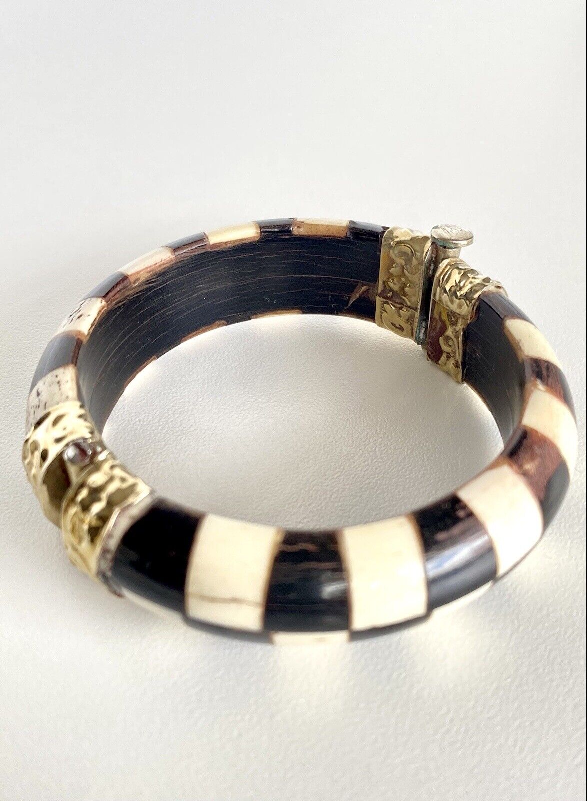 Vintage Horn & Bone Checkerboard Inlay Bohemian Bangle Bracelet, New