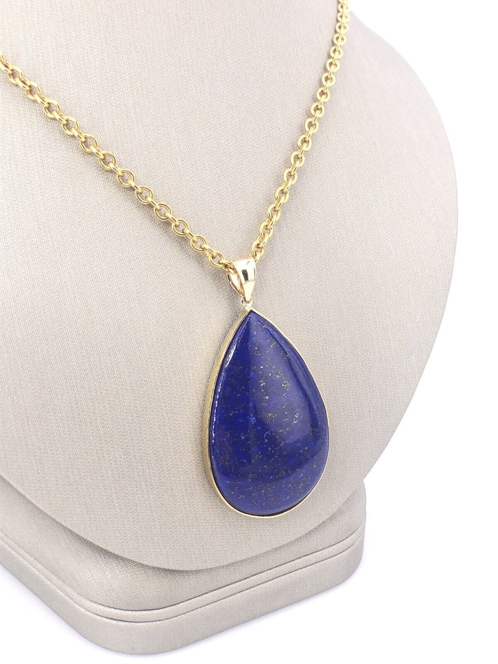 Gorgeous Solid 14K Gold & Genuine Lapis Lazuli (30ct) Large Drop Pendant, New