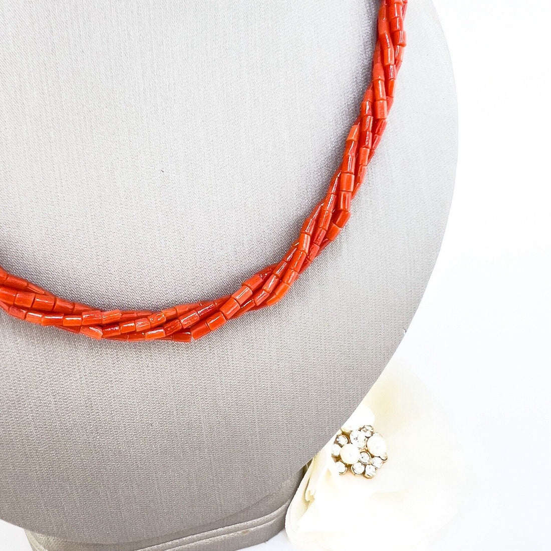 Natural Mediterranean Red Coral Multi-Strand 14K Yellow Gold Necklace, New 17.7"