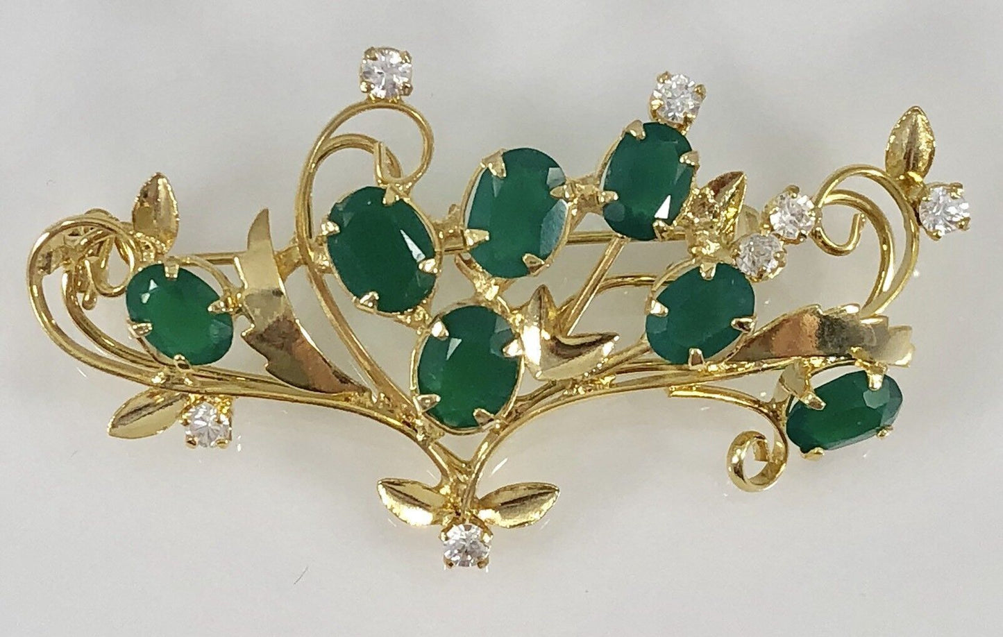 Genuine Green Chalcedony Vine (4.5ctw) Brooch/Pin 22kt HGE, New, Size 2.25"