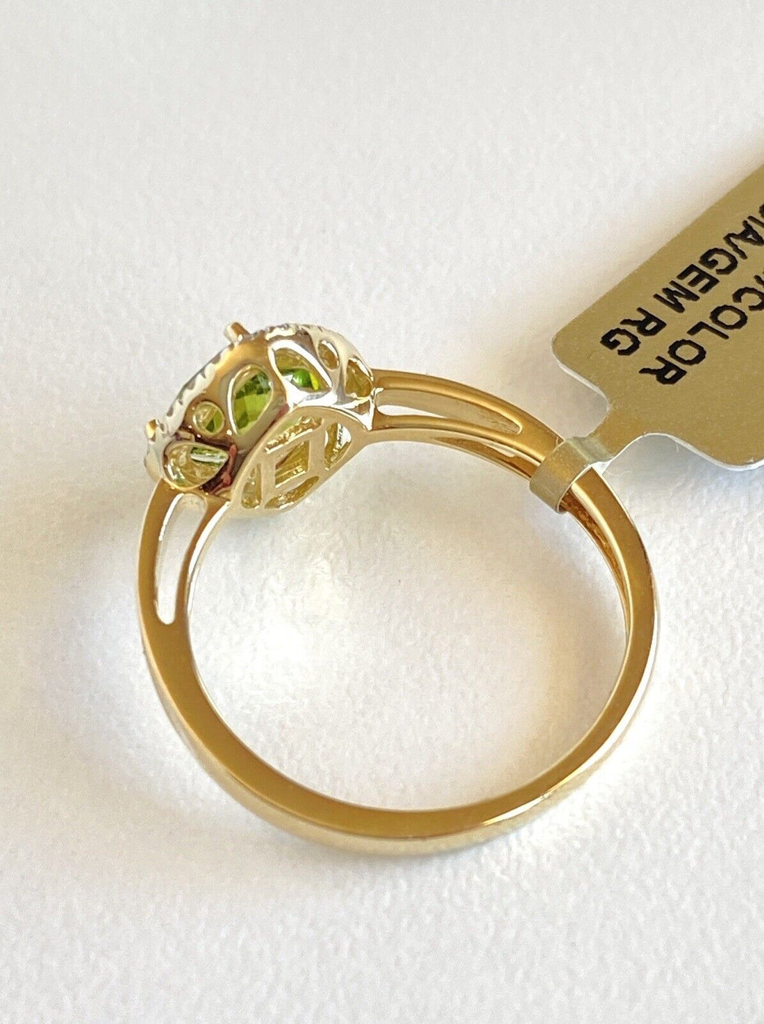 Genuine Peridot & Diamonds Solid 14k Yellow Gold Ring, New, Size 7