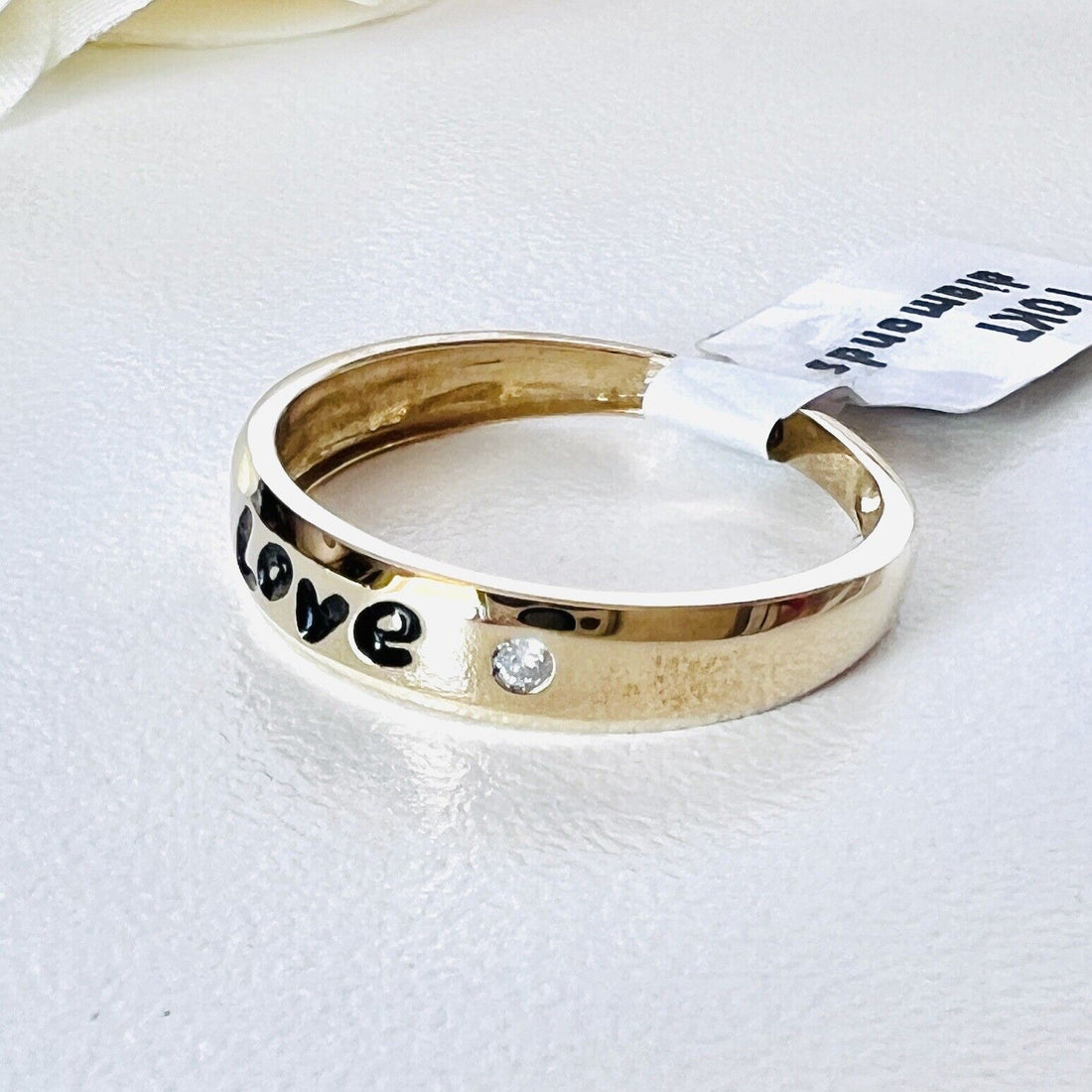 Solid 10k Yellow Gold Genuine Diamond Love Ring Band, New