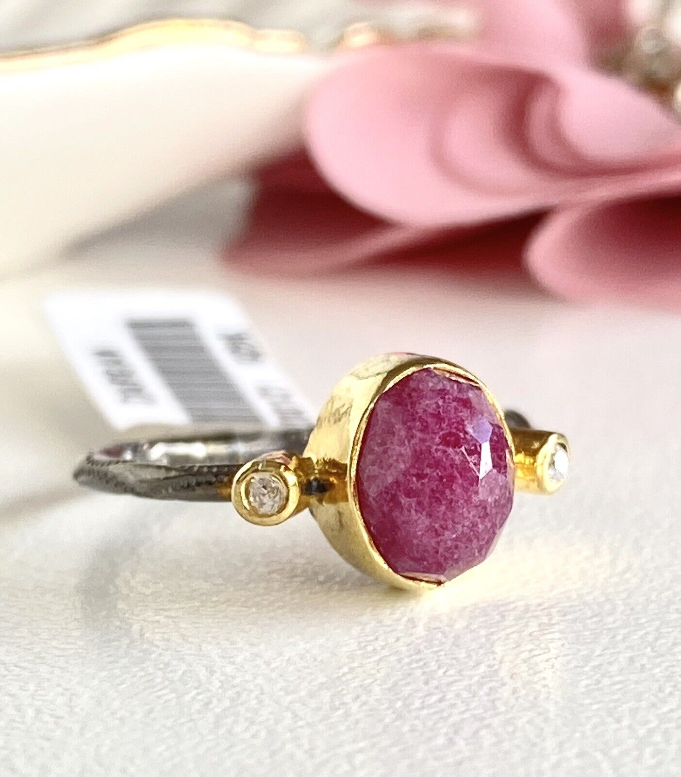 Antiqued Sterling Silver 22k Yellow Gold Ruby Ring Size 6.25