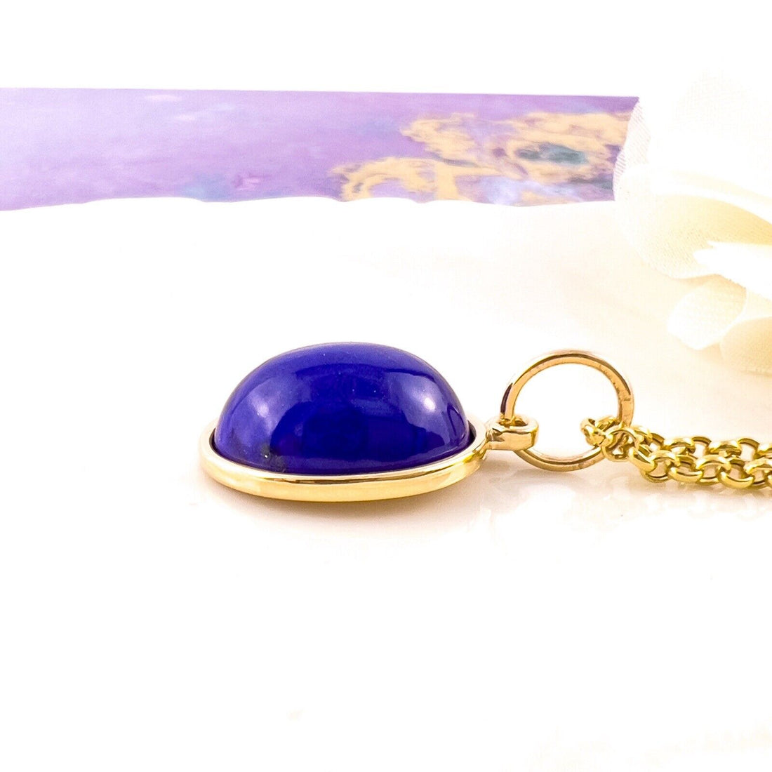 Natural Lapis Lazuli 14k Yellow Gold Oval Pendant, Unisex, Handcrafted