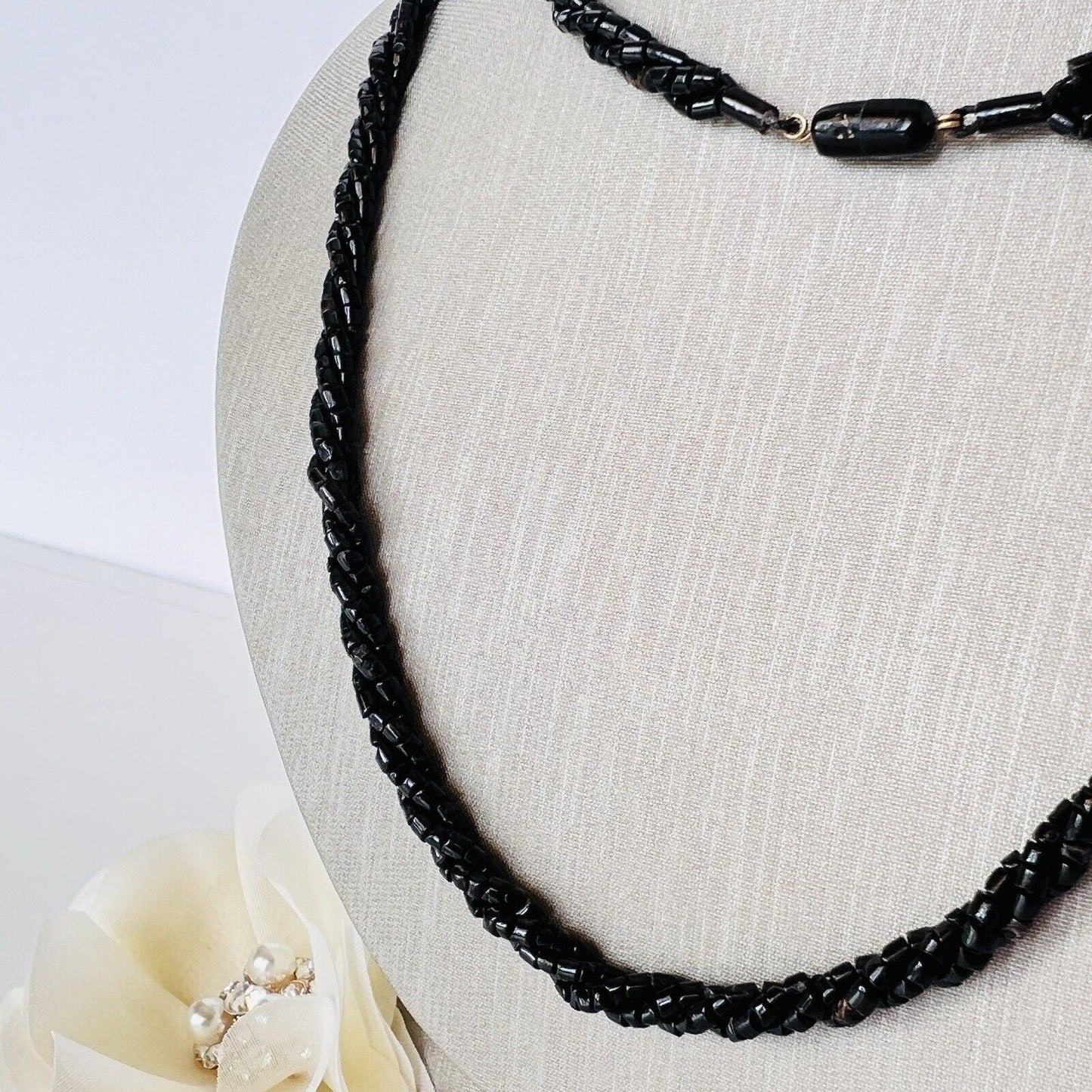 Vintage Handcrafted Genuine Black Coral 3-Row Twisted Rope Necklace, 34”