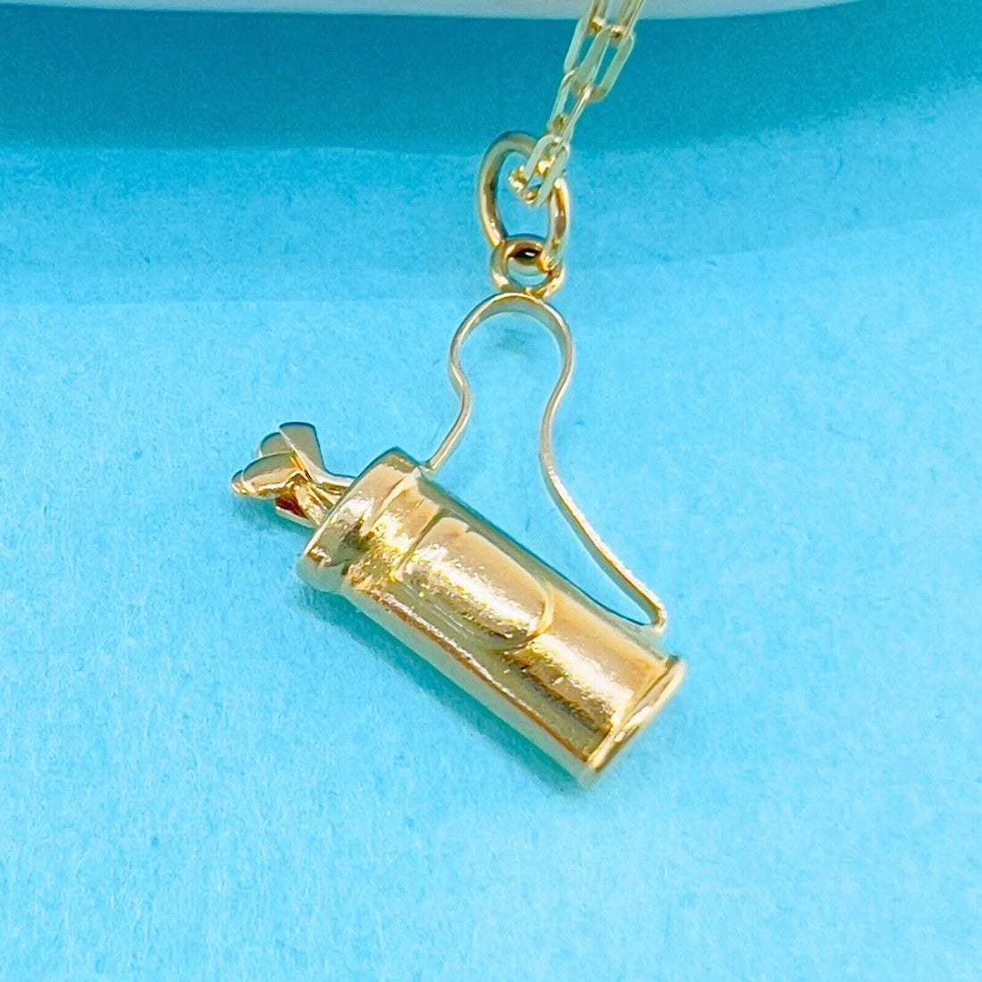 14k Yellow Gold Antique-Style Golf Bag & Articulated Clubs Pendant/Charm