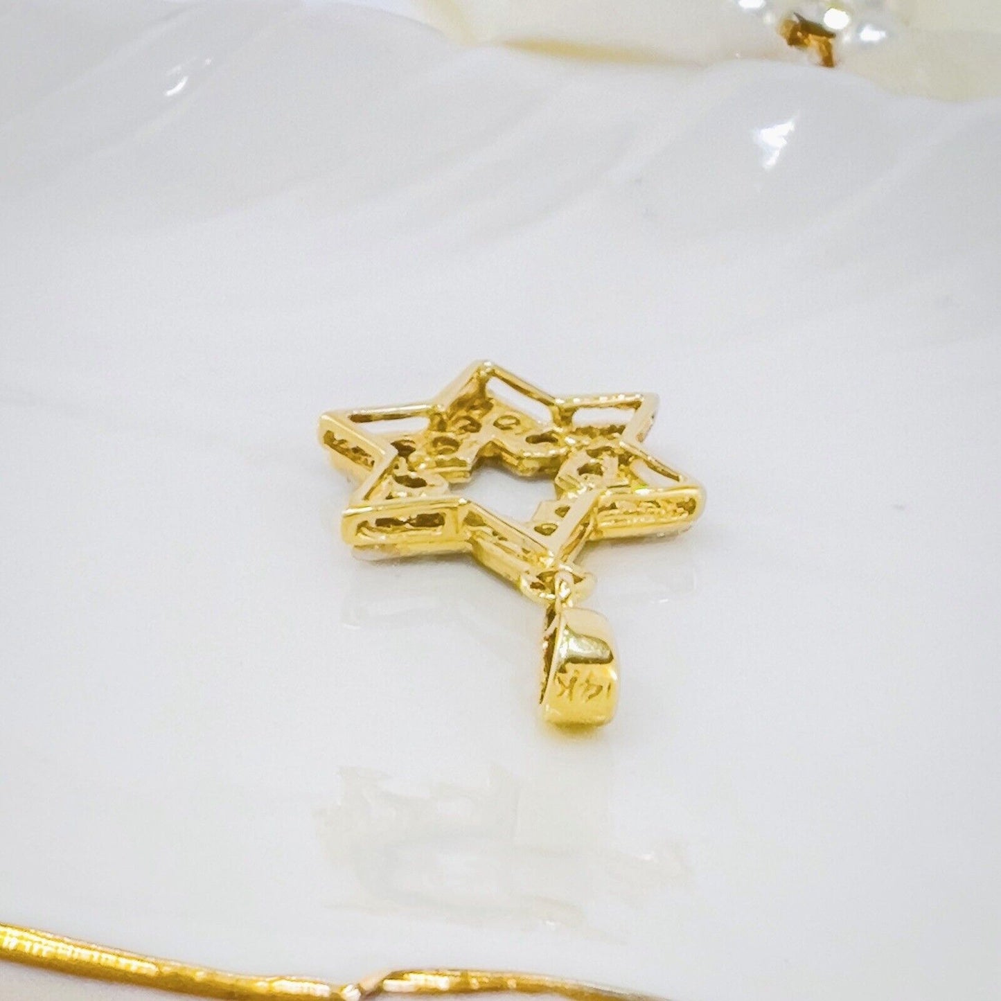 Solid 14k Yellow & White Gold & Cubic Zirconia Accent Star of David Pendant, New