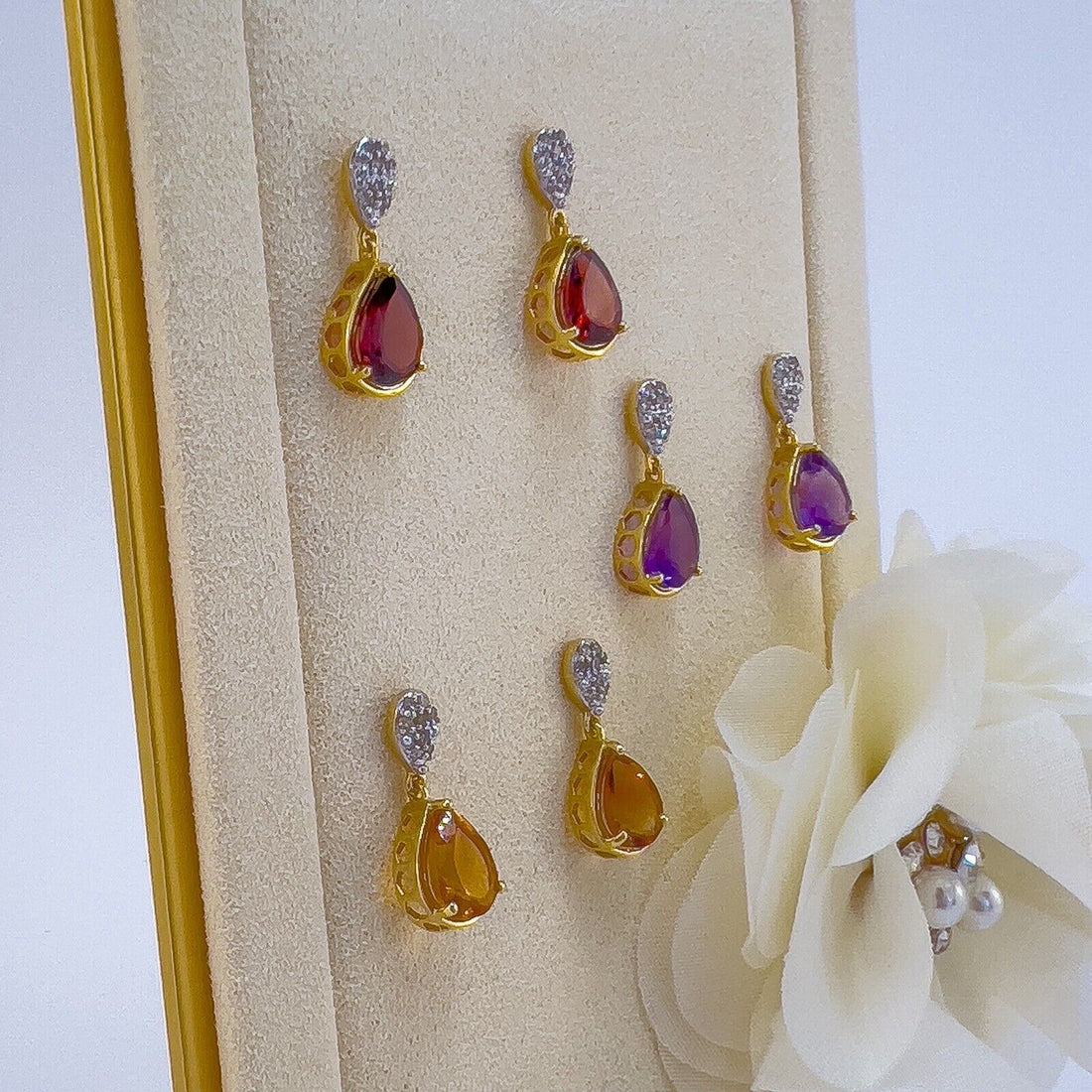 Genuine Citrine & Diamond Solid 10k Yellow Gold Dangle/Drop Earrings