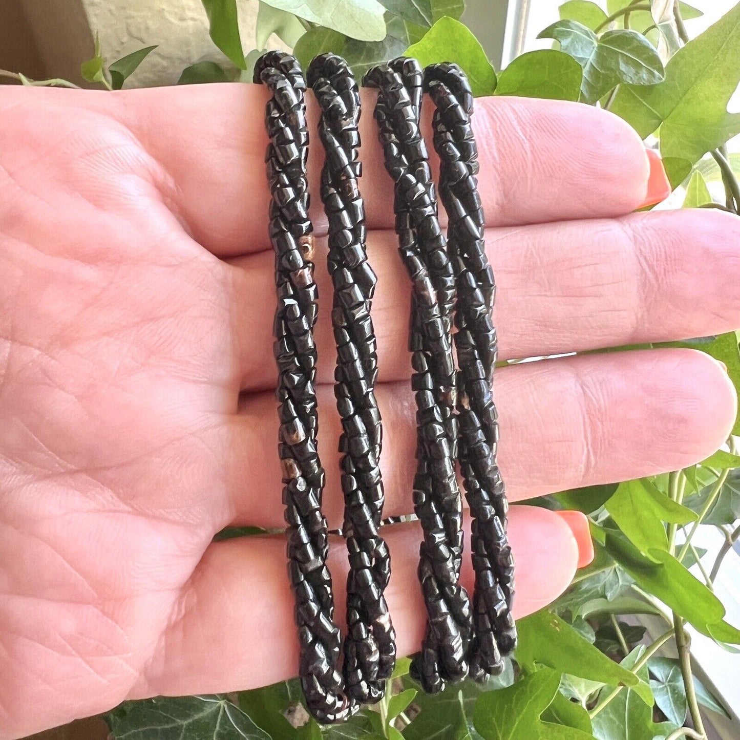 Vintage Handcrafted Genuine Black Coral 3-Row Twisted Rope Necklace, 34”