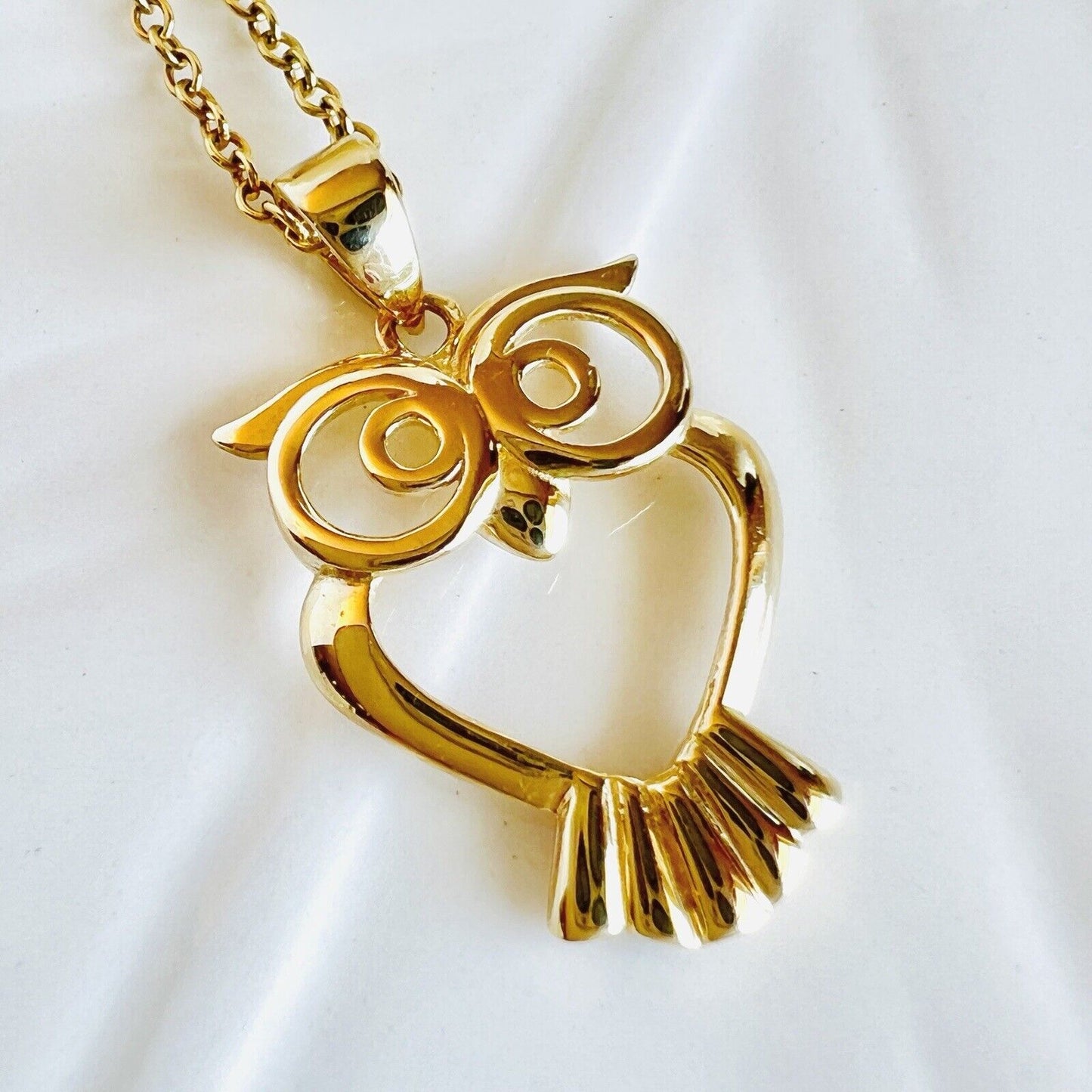 Adorable Solid 14k Yellow Gold Owl Pendant/Charm, New, 0.94"