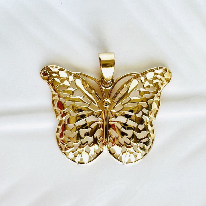 Solid 14k Yellow Gold Filigree Butterfly Pendant/Charm, New, 0.94"