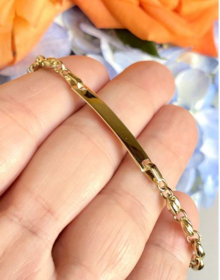 Solid 14k Yellow Gold Designer Style ID Bracelet, New, 6"