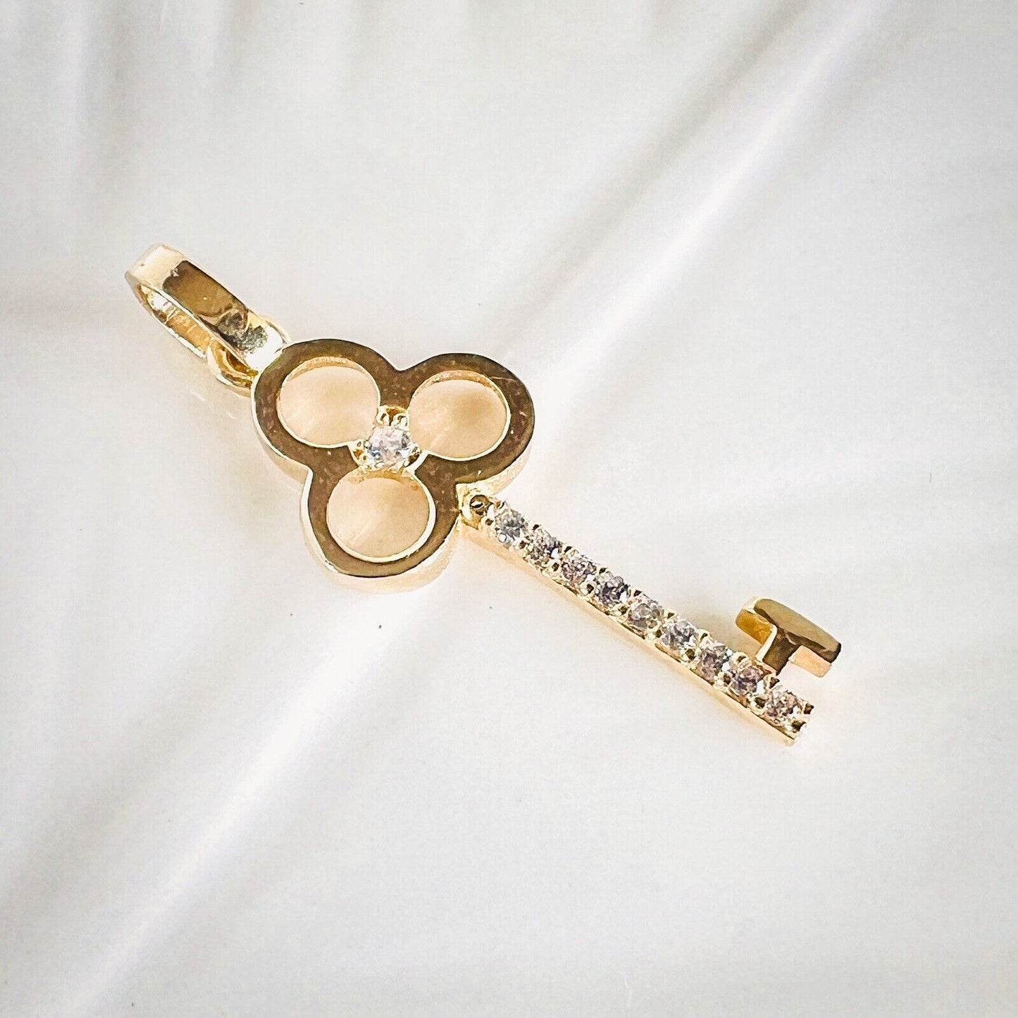 Solid 14K Yellow Gold Key to Your Heart CZ Charm/Pendant, New