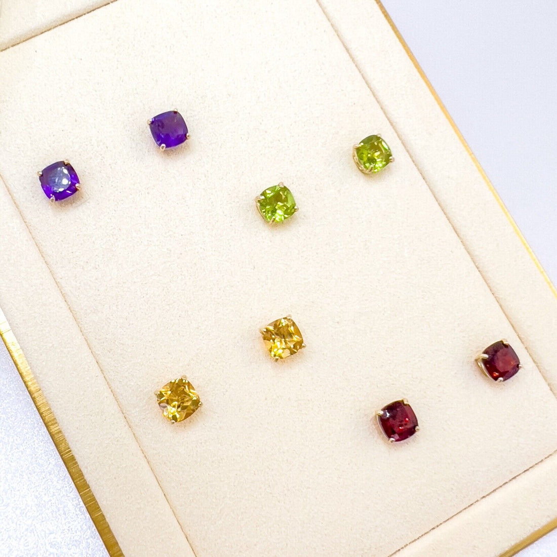 Solid 10k Yellow Gold Genuine Garnet 6mm Stud Earrings, New