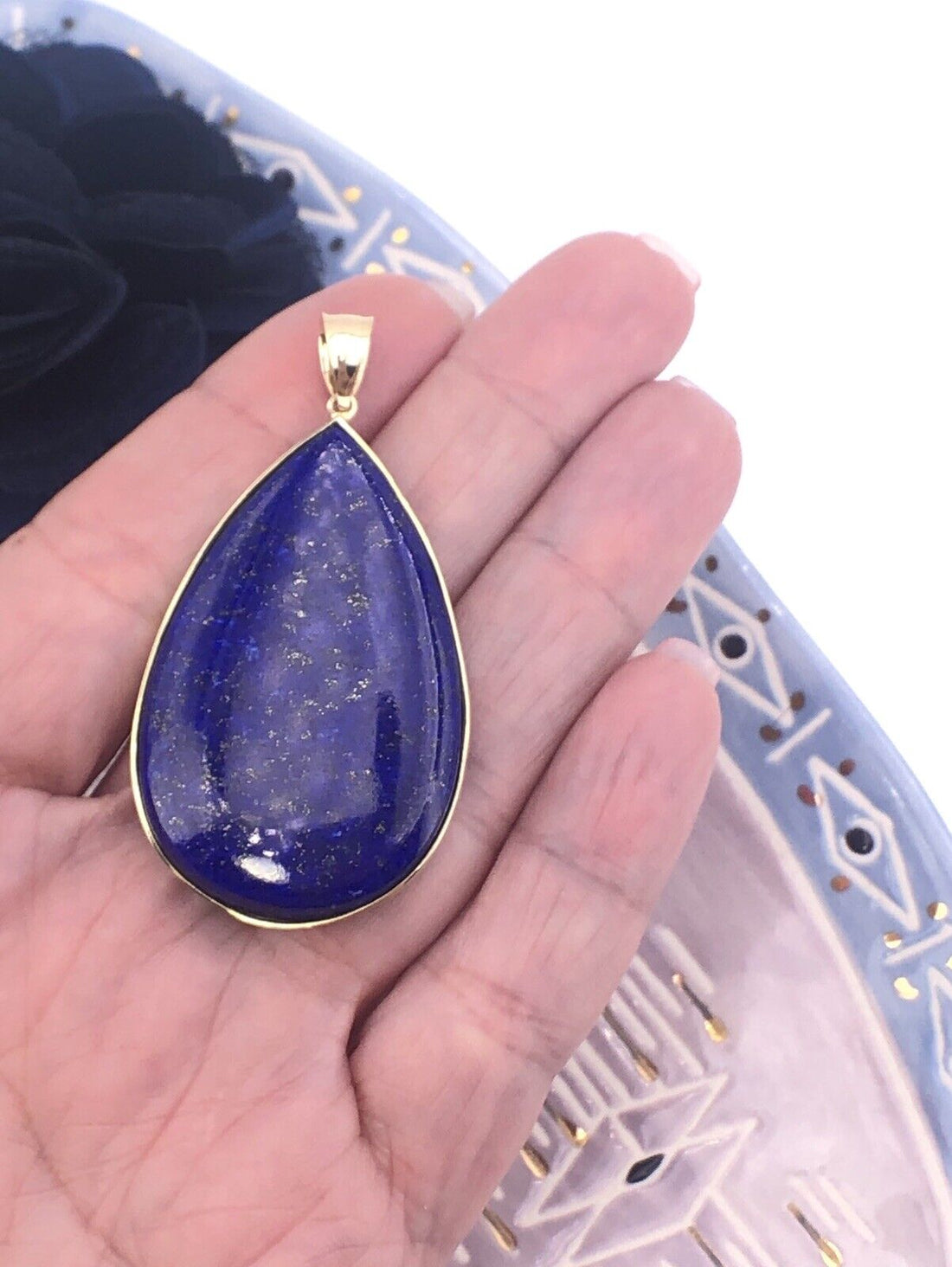 Gorgeous Solid 14K Gold & Genuine Lapis Lazuli (30ct) Large Drop Pendant, New