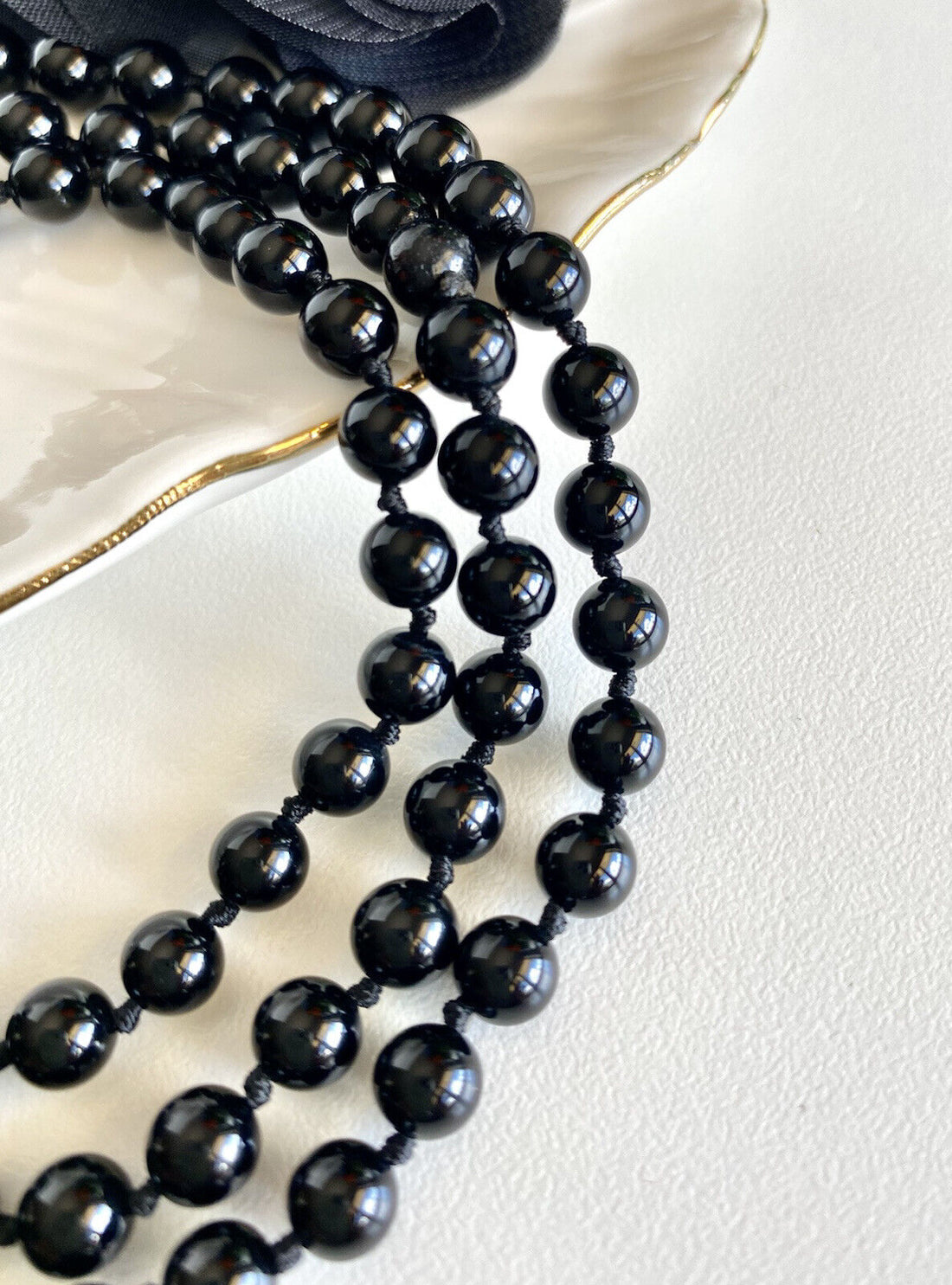 Genuine 6mm Black Onyx Endless Beaded Necklace, New 30"