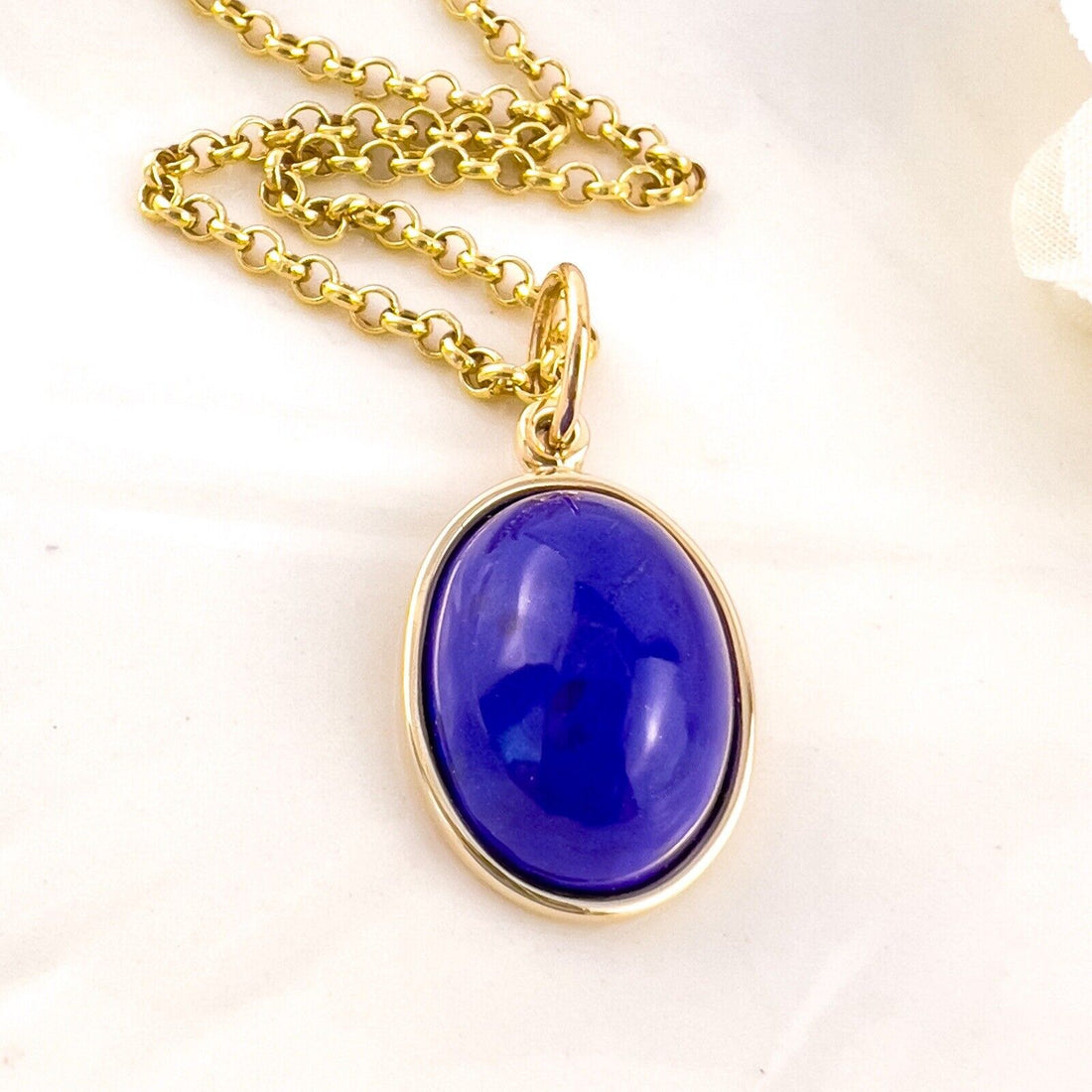 Natural Lapis Lazuli 14k Yellow Gold Oval Pendant, Unisex, Handcrafted