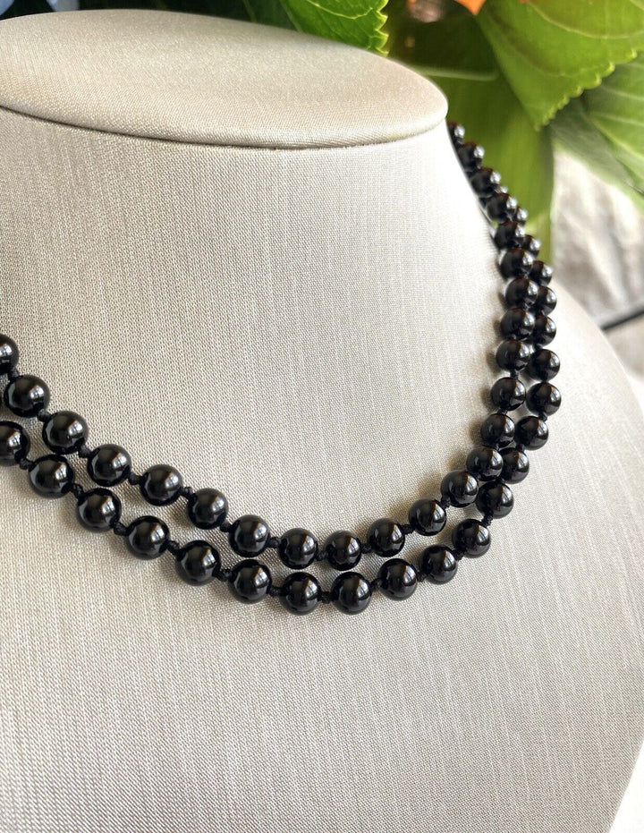 Genuine 6mm Black Onyx Endless Beaded Necklace, New 30"