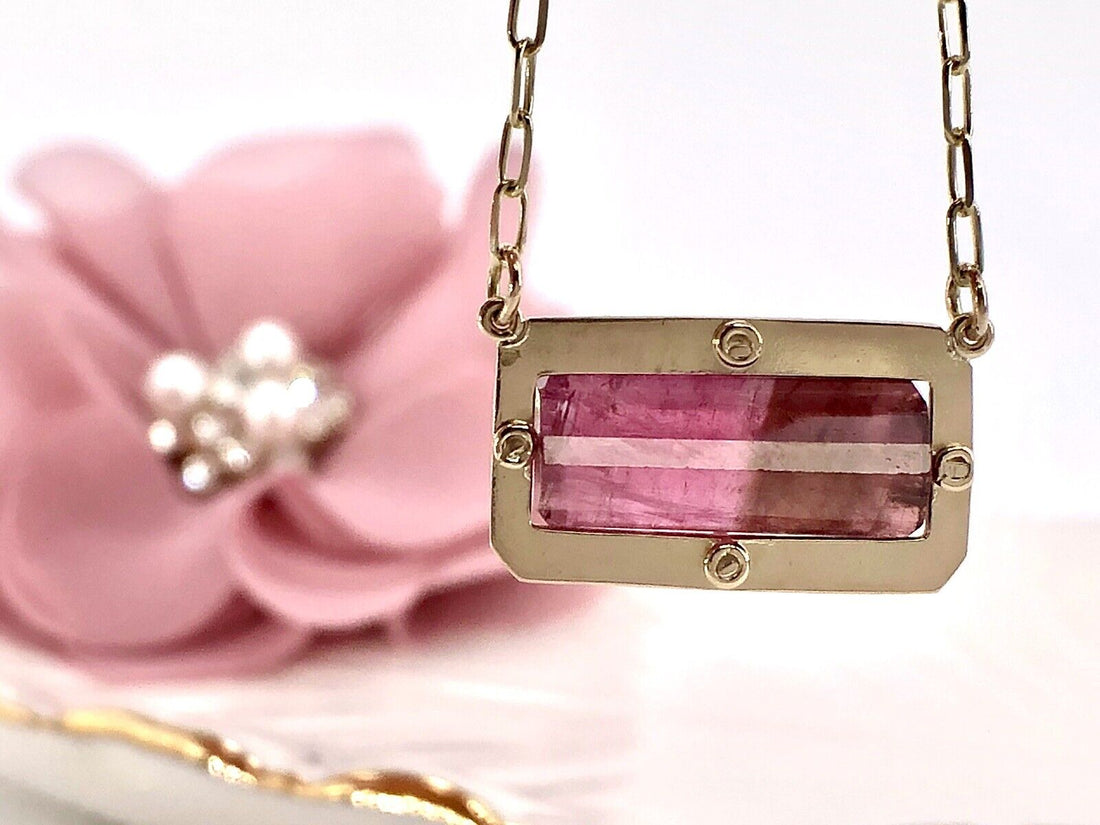 14K Yellow Gold & Genuine Pink Tourmaline  (5.42ct) Pendant/ Necklace,18.75" New