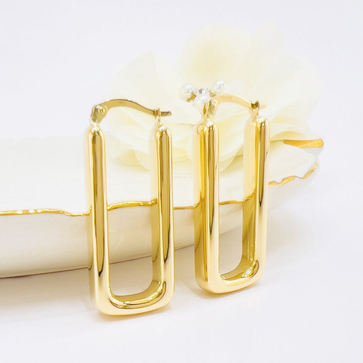 14k Yellow Gold Thick Rectangular Hoop Earrings, New, 1.30"