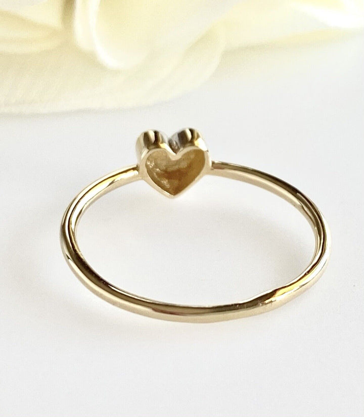 Adorable Solid 14k Yellow Gold Ring w/ White Gold Heart, New, Size 7 3/4