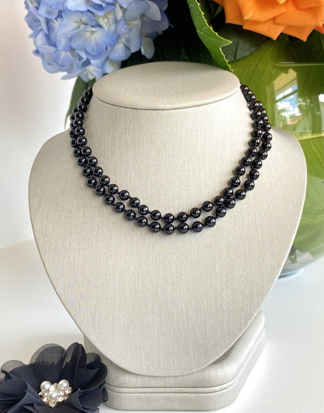 Genuine 6mm Black Onyx Endless Beaded Necklace, New 30"