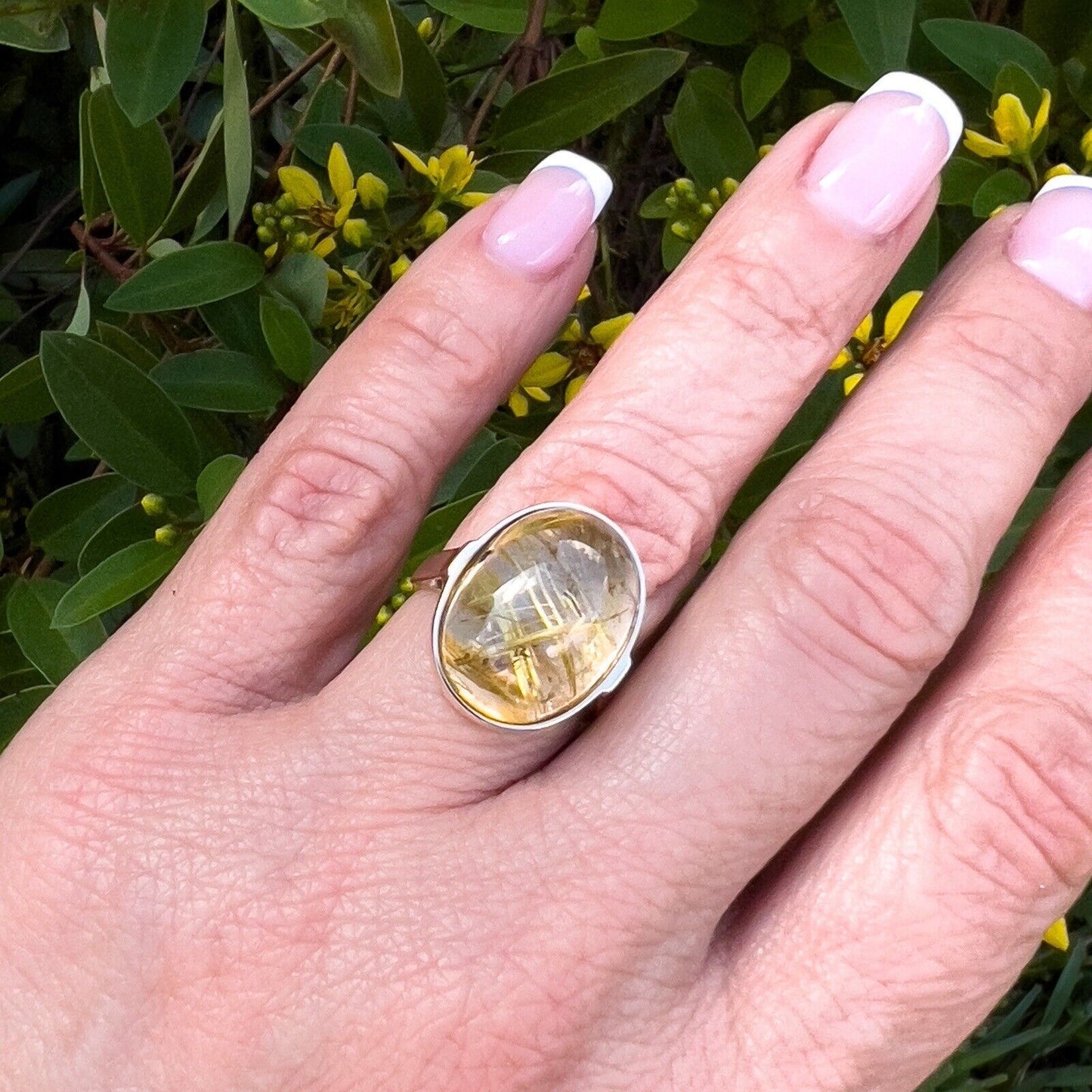 Solid 14k Yellow Gold Genuine Rutilated Quartz Ring, Size 7