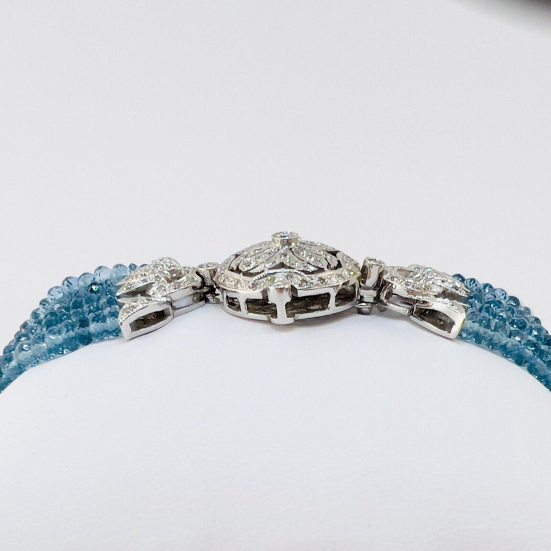 Antique Style 14k White Gold Genuine London Blue Topaz & Diamond Bracelet New 7"