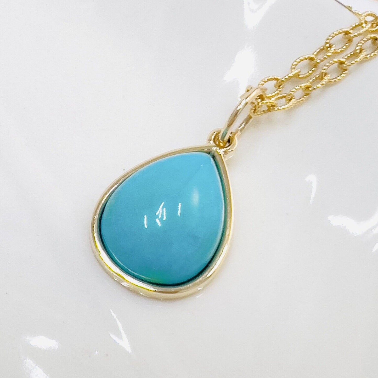 Natural Persian Turquoise 14k Yellow Gold Drop Pendant, Unisex, Handcrafted