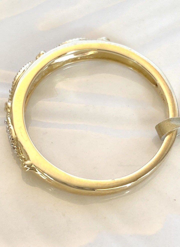 Genuine Diamond Accent and Solid 10k Yellow Gold Ring Band, New, Size 7