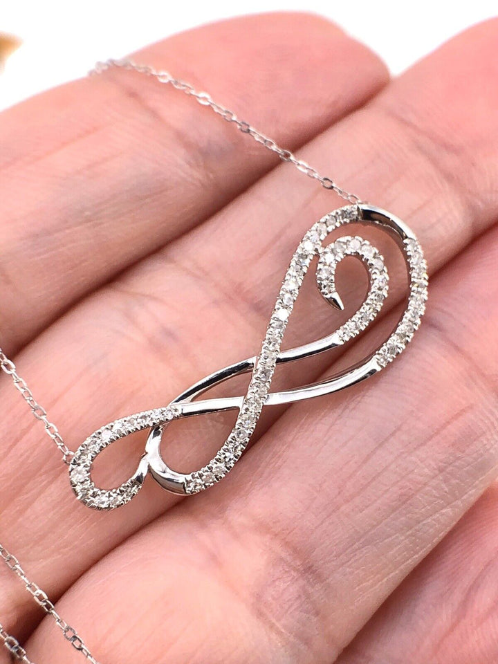 Gorgeous 14k White Gold & Diamond Swirl Design Necklace Chain, 17", New