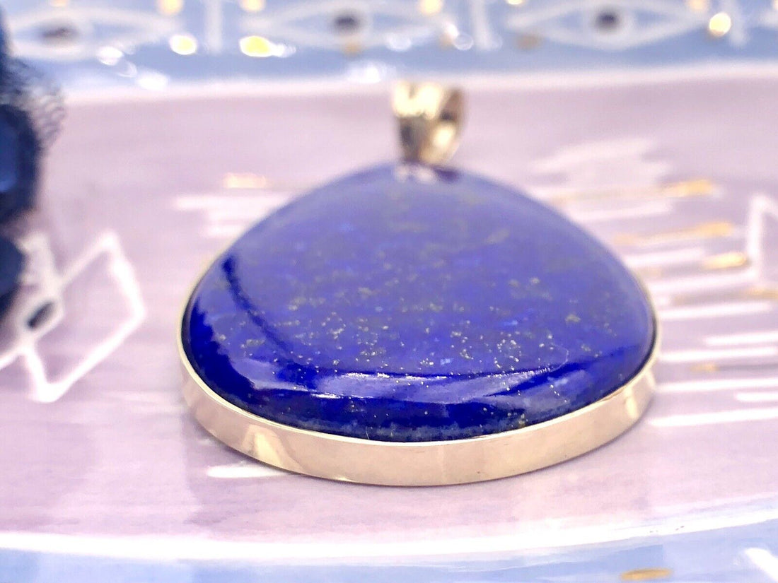 Gorgeous Solid 14K Gold & Genuine Lapis Lazuli (30ct) Large Drop Pendant, New