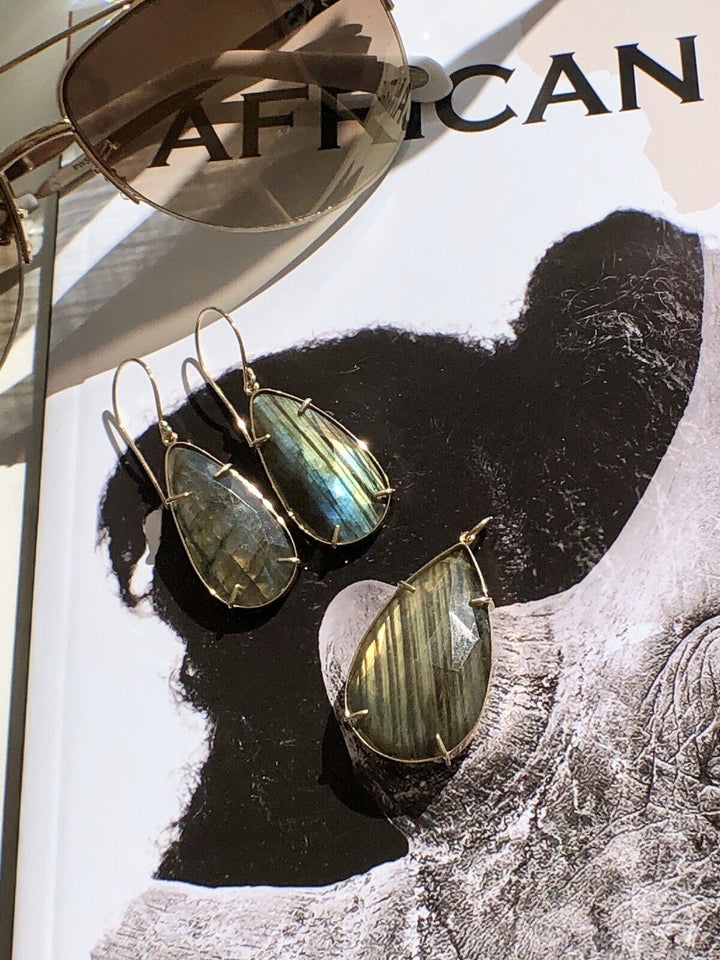 Fabulous! Large (39ctw) Natural Labradorite Dangle/Drop Earrings, New 1.92"