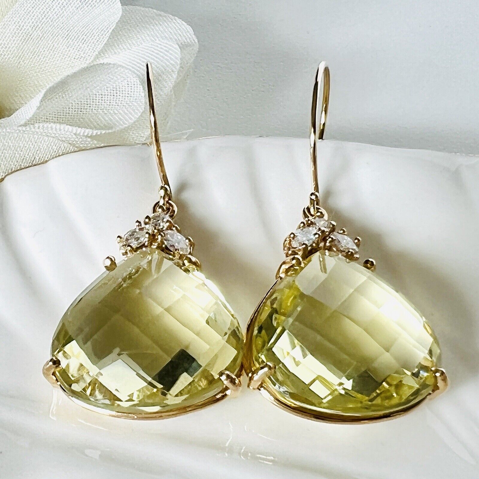 Yellow Citrine Quartz Earrings Simulate faceted Teardrop Double Drop 14k solid gold or filled Bezel Set Spyglass Designs Simple shops 2.2 Inches