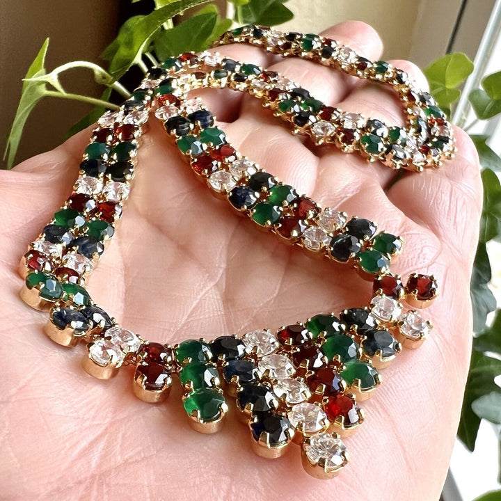 Vintage Genuine Multi-Gemstone "Cleopatra" Necklace, New 19"