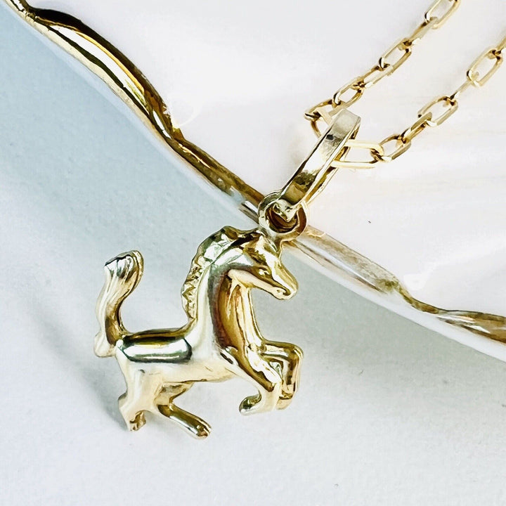 Solid 14k Yellow Gold Puffy 3-D Jumping Horse Charm/Pendant, New