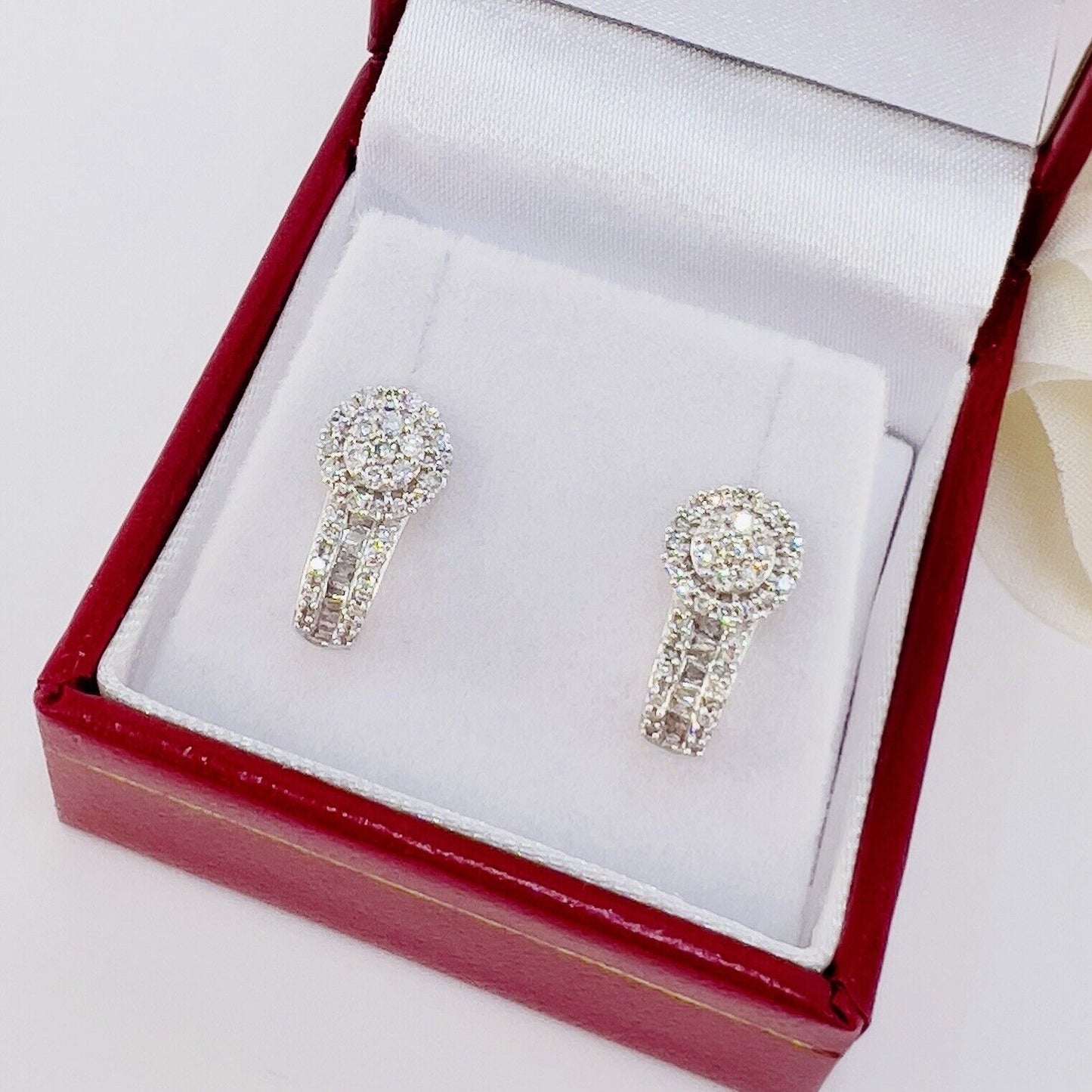 Solid 10k White Gold Genuine Diamond Stud Earrings, New