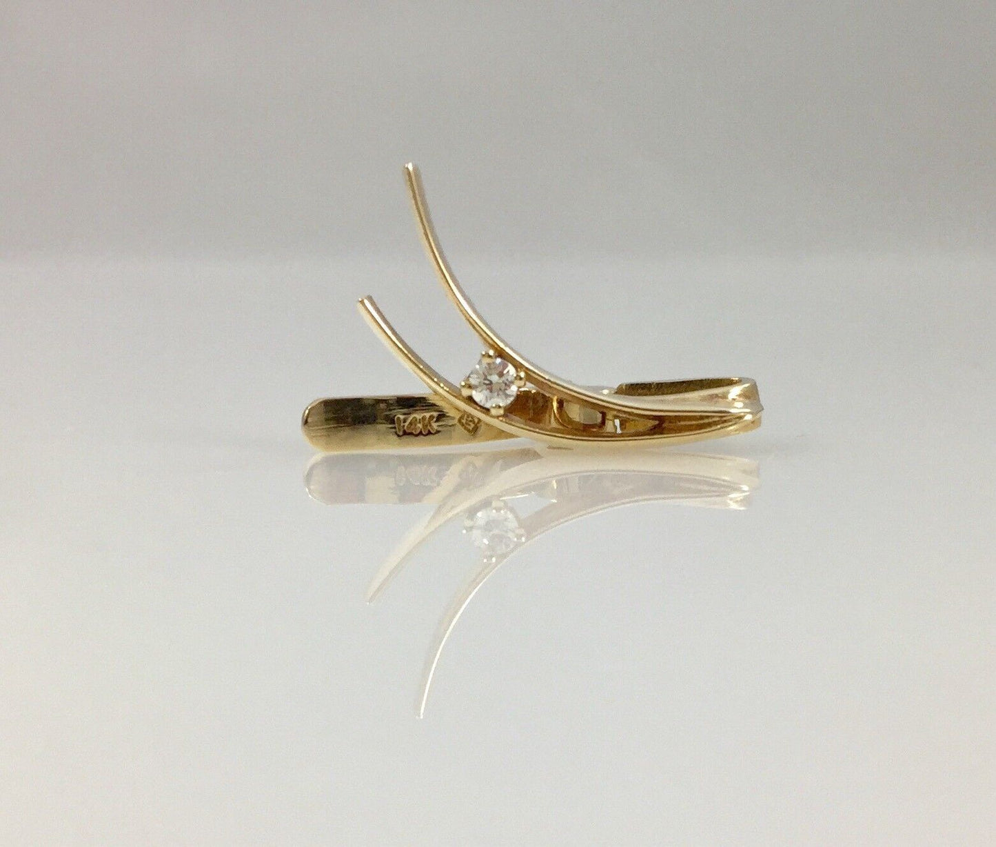 Unique Vintage Solid 14kt Yellow Gold & Diamond Lapel Clip